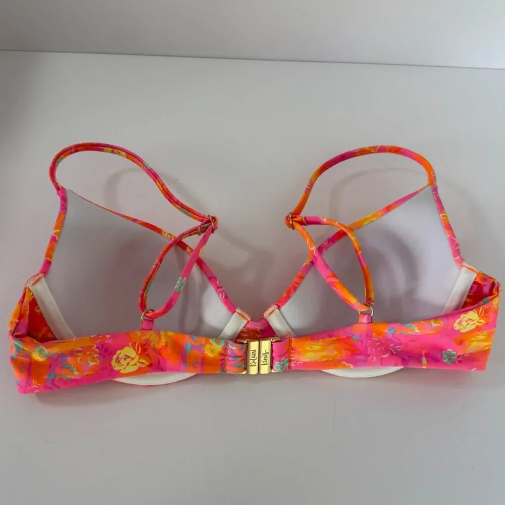 Kulani Kinis Pink Orange Floral Underwire Bikini Top